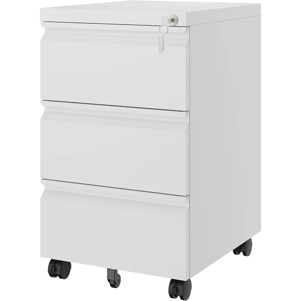 

3 Drawer Mobile File Cabinet with Lock, Under Desk Metal Rolling Filing Cabinets for Home Office Organizer-Letter/Legal/A4/F4 (