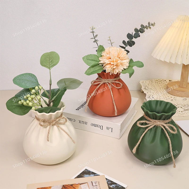 3D Printed Drawstring Vase Minimalist Rope Bundle Flower Vase Home Decor Dried Flower Vase Table Living Room Desktop Decor