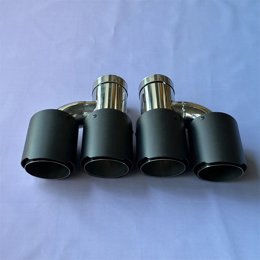 1 Pair Dual Car Exhaust Tips H Type Matt Carbon Fiber Silver Stainless Double Exit Exhaust Pipes Muffler Tailpipe for All Car