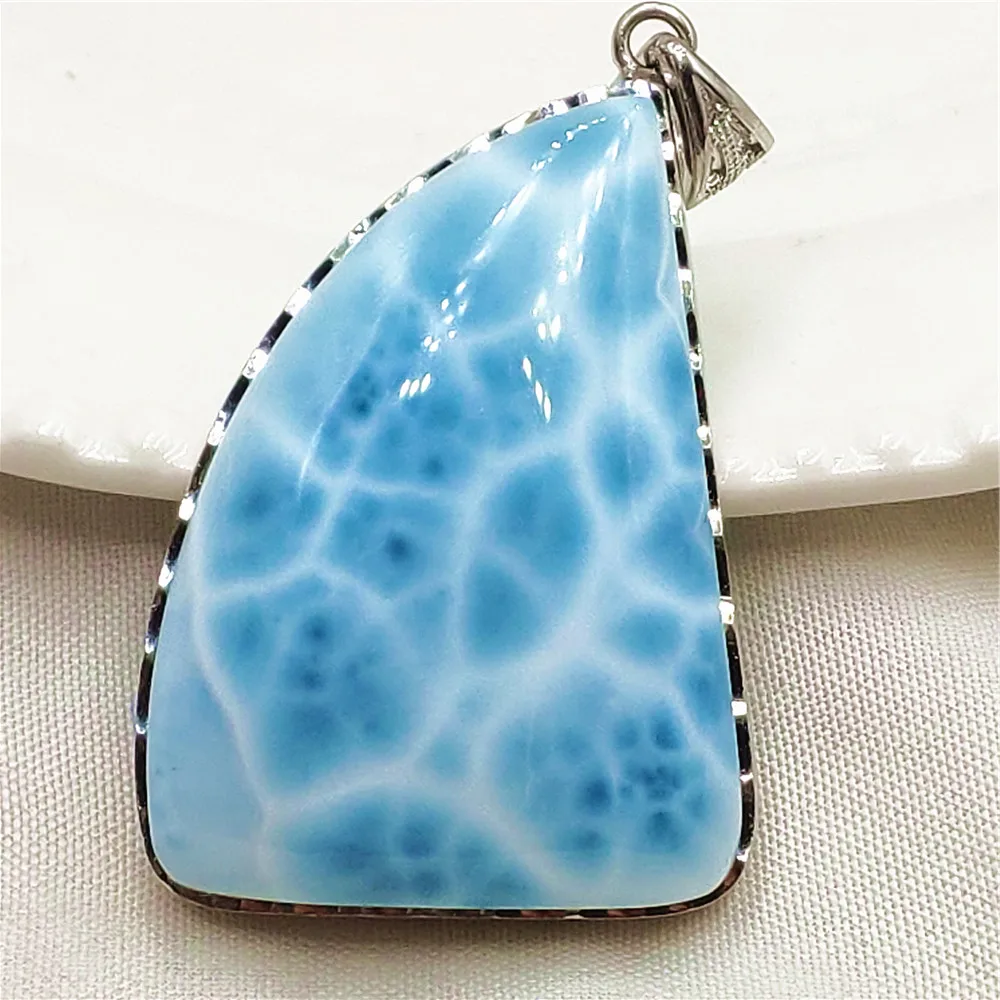 

Натуральный синий ларимар, прямоугольный кулон, ожерелье с драгоценными камнями, 33x25x9 мм, для женщин и мужчин, ларимар, серебро 925, модные украшения AAAAAA