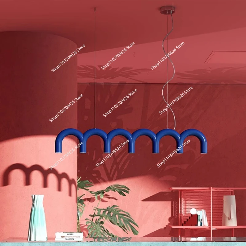 

Arch Pendant lamp LED Black White Orange Blue Metal macaron lamp for Kitchen Bedroom living room Design Chandelier