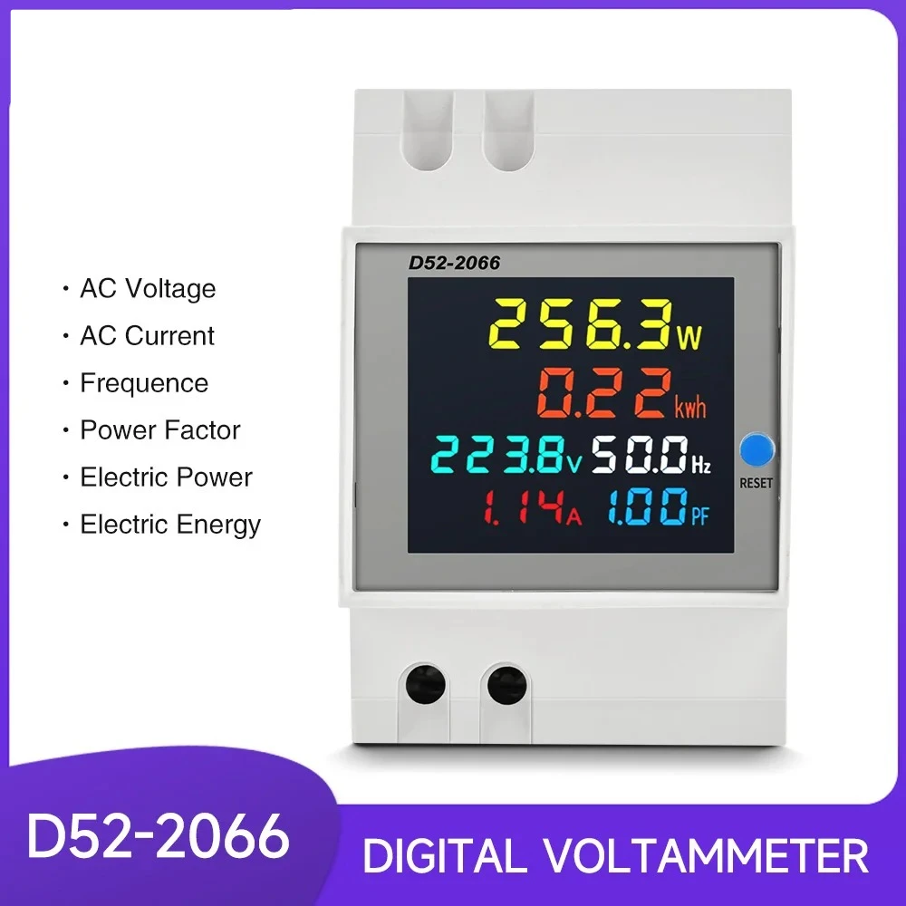 6IN1 Din Rail Display Smart Energy Meter 110V 220V 380V 100A AC Monitor Voltage Current Power Frequency Power Factor VOLT AMP