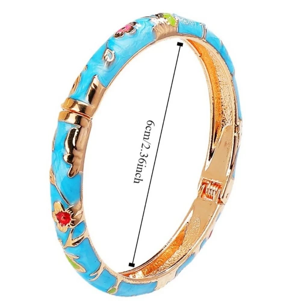 Enamel Chinese Cloisonne Bracelet Hand Bracelet Traditional Peony Filigree Flower Bangle Double Bangle Ethnic image 6