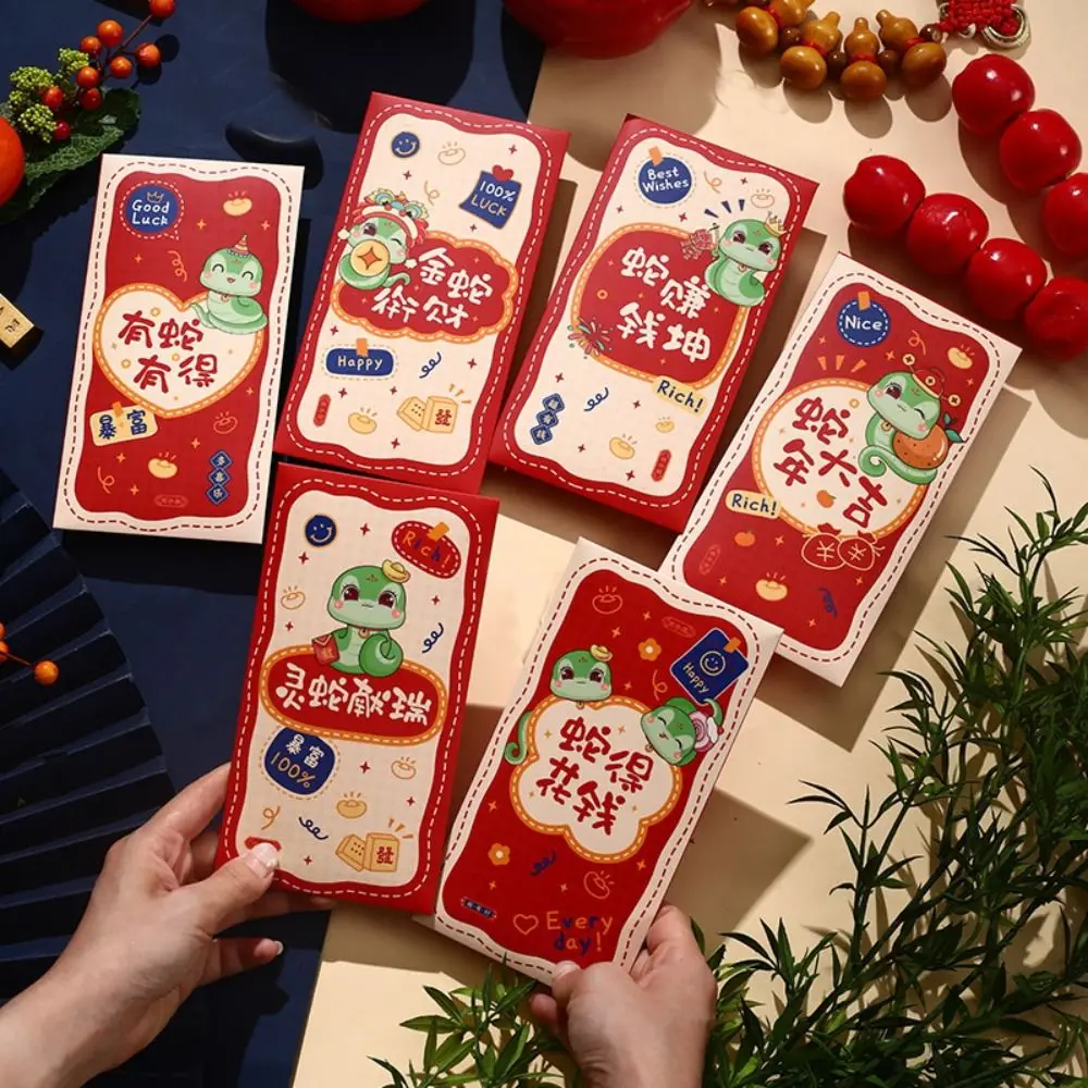 12Pcs Chinese 2025 Year Red Envelope Best Wishes Spring Festival Snake New Year Red Packet HongBao Blessing Lucky Red Pockets