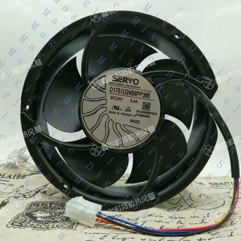 

UU Бесшумный инвертор охлаждающего вентилятора D1751U24B8PP366 24 В 3,4 А 17 см