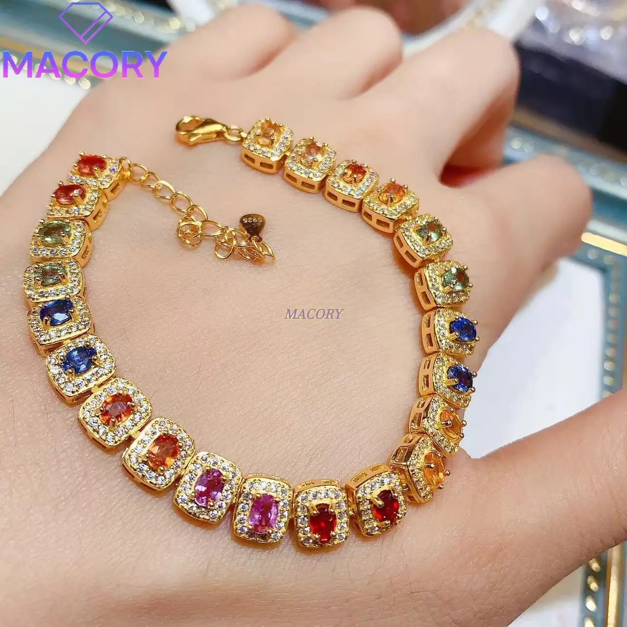 

Pure natural colored blue sapphire bracelet, 925 silver, high-quality classic elegant jewelry with bright colors for women.