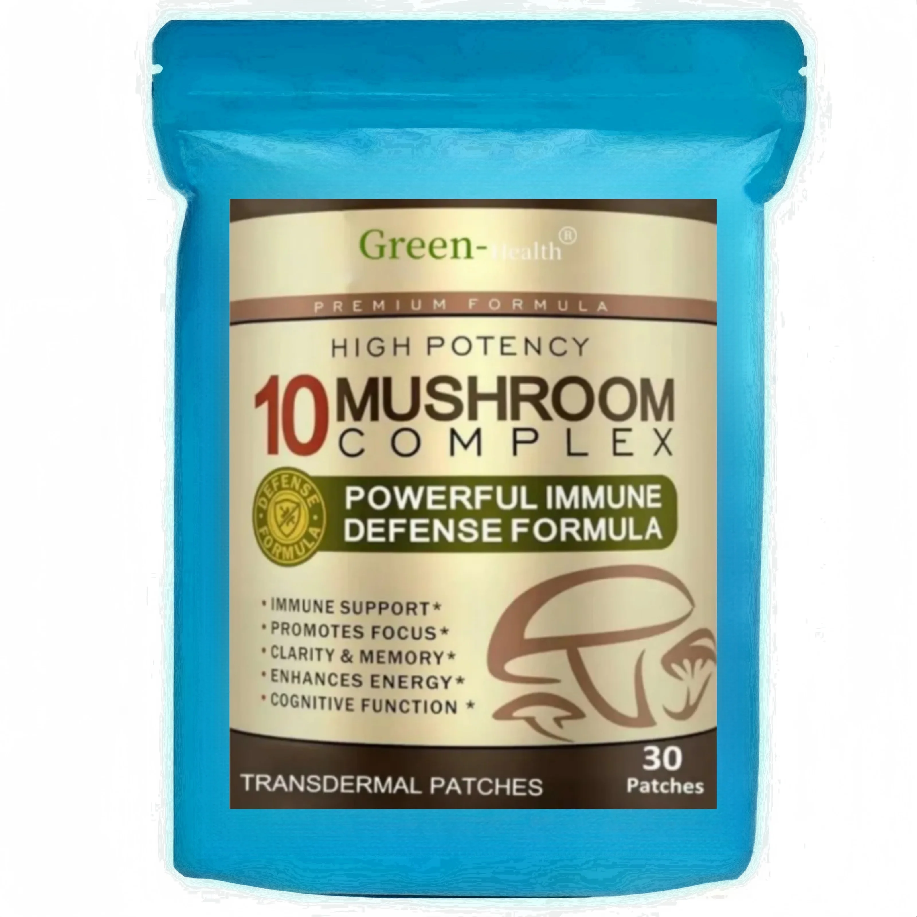 Advanced 10 Mushroom Complex Transdermal Patches For Brain Memory Immune Support Lions Mane-reishi-cordyceps 30 Patches