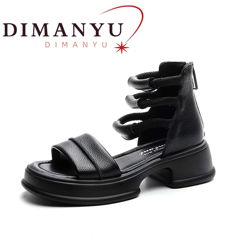 

DIMANYU Women's Sandals 2024 Summer New Thick Soled Ladies Shoes Roman High Top Back Zipper Sandals For Women