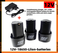 Complimentary Charger, 12 Volt -4.0Ah Rechargeable Lithium Battery for Electric Screwdrivers, Drills and Micro Angle Grinders