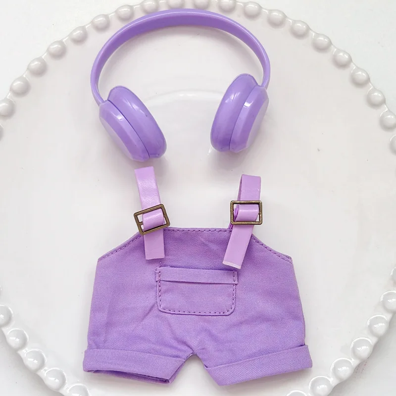 

15 17cm For Labubu Mini Doll Clothing Fisherman Hat Overalls Retro Glasses Set Clothes Sitting Party I II Dollhouse Accessories
