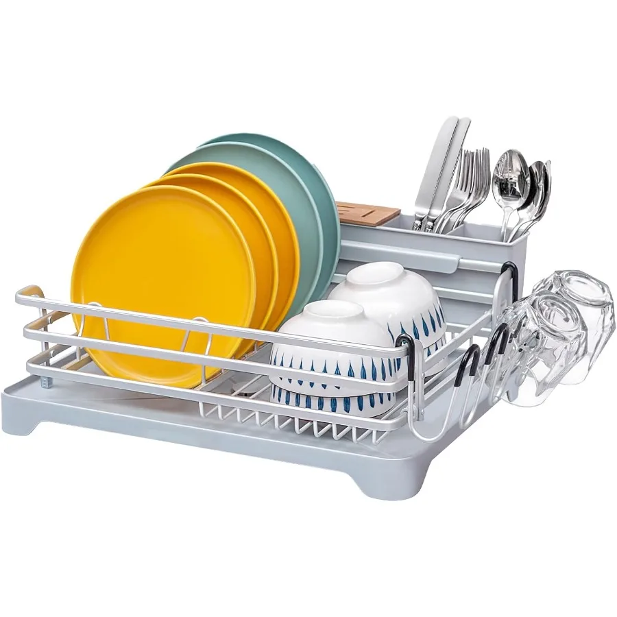 

Aluminum Dish Drying Rack Dish Racks for Kitchen Counter Dish Drainer with Removable Cutlery Holder Cup Holder 16.5 L x 11.8 W