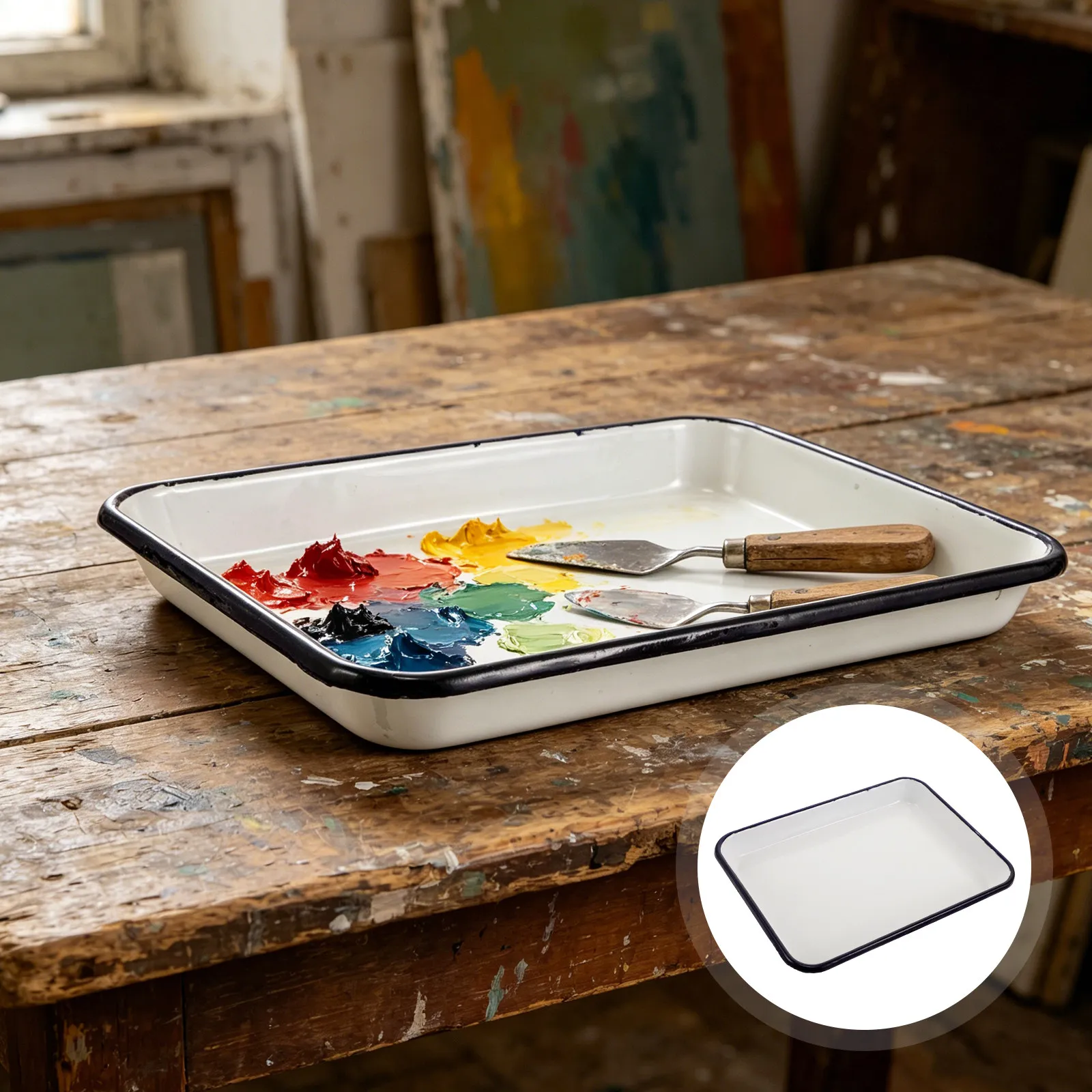 2pcs-square-enamel-paint-mixing-palette-color-palette-for-watercolor-acrylic-oil-painting-artists-paint-tray-high-temperature