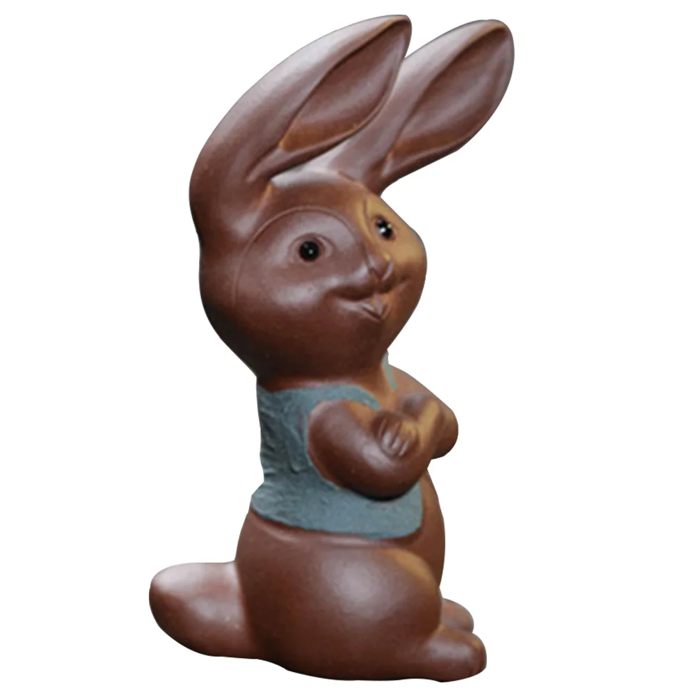 

Creative Red Stoneware Rabbit Shape Tea Pet Ornament for Tea Room Desktop Decoration Rabbit Figurine Decor