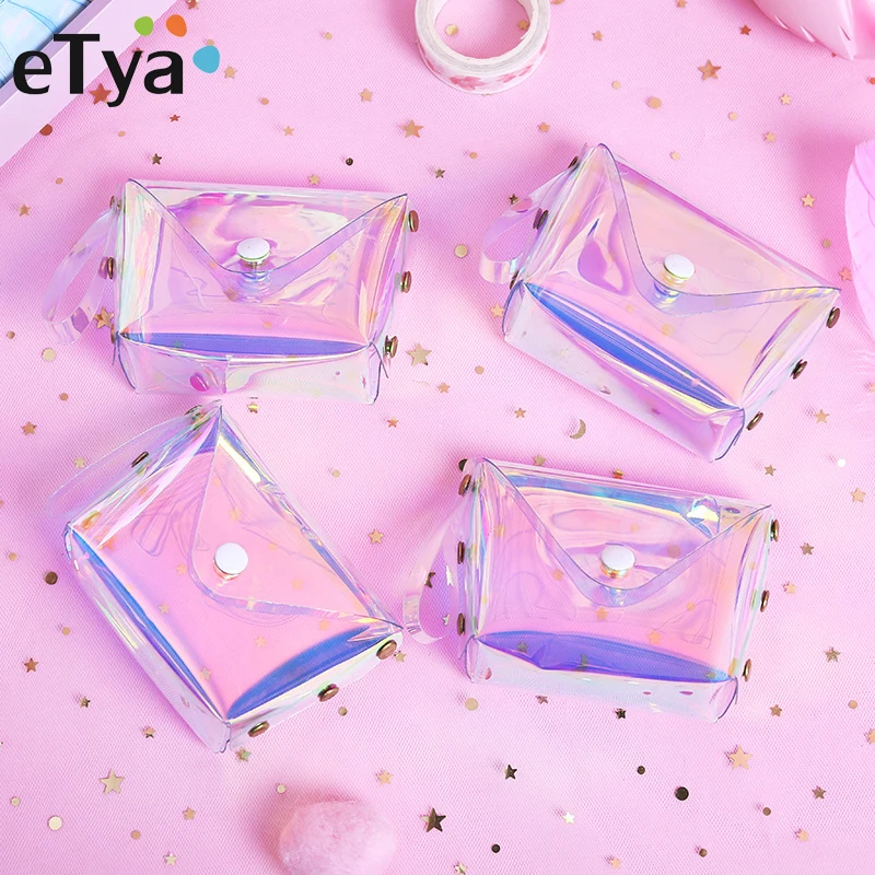 eTya Women Transparent Coin Purse Girls Change Money Pouch Credit Card Holder Wallet PU Female Purses Clutch Bag for Kids Gifts