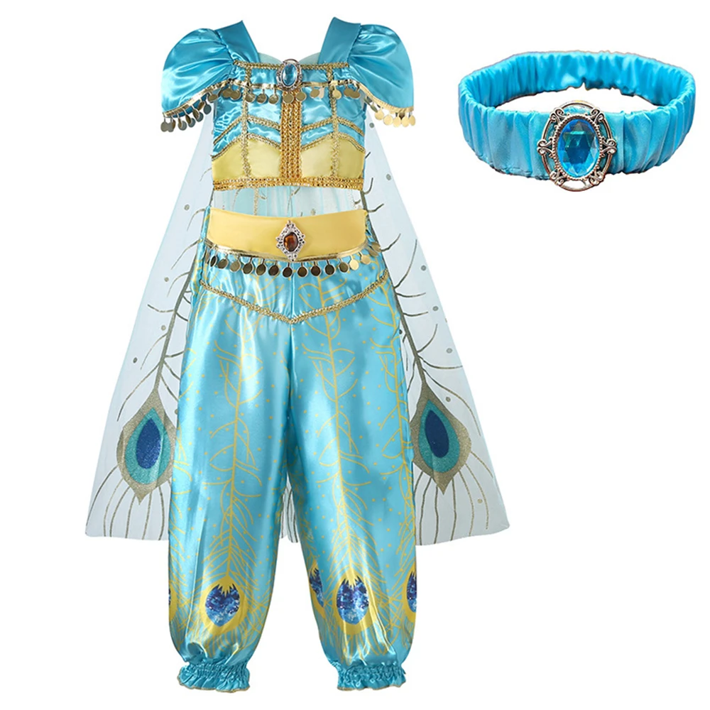 Aladdin Prinses Jasmijn Cosplay Kostuum Arabische Dansvoorstelling Jurken Magische Lamp Meisje Carnaval Jurk Up Islamitische Kleding Set