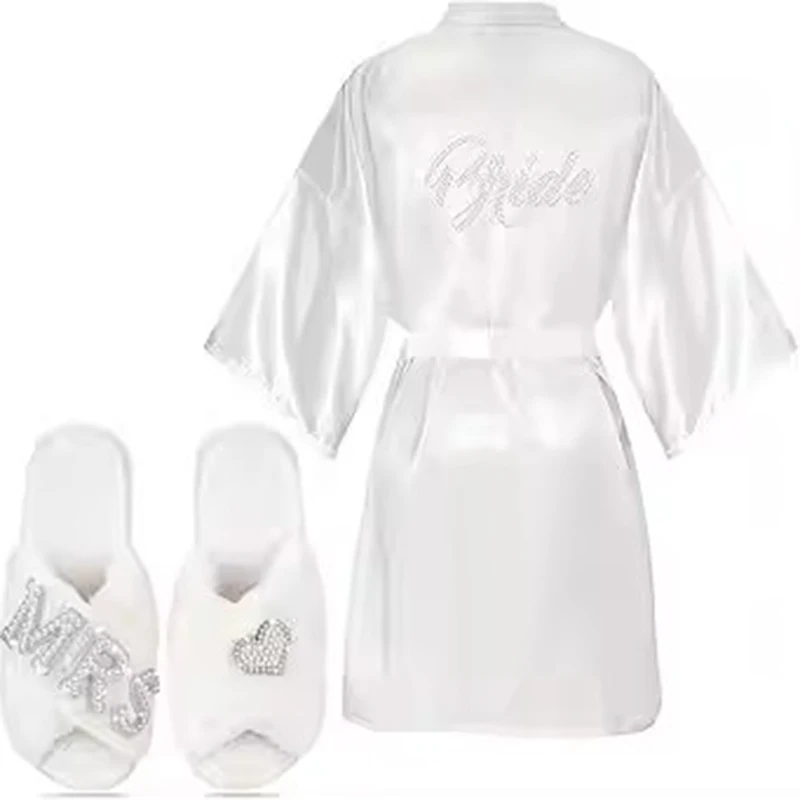 3pc set of glitter gold novia robe bride slippers bridal sash foil writing Espanol spanish kimono la novia women pajamas robe