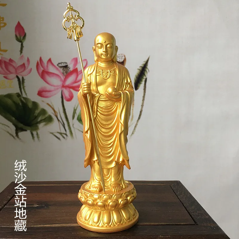 

Jiuhua Mountain Golden Jizo Small Buddha Statue Jizo King Bodhisattva Rongsha Gold Jizo Resin Handicraft Jizo Bodhisattva