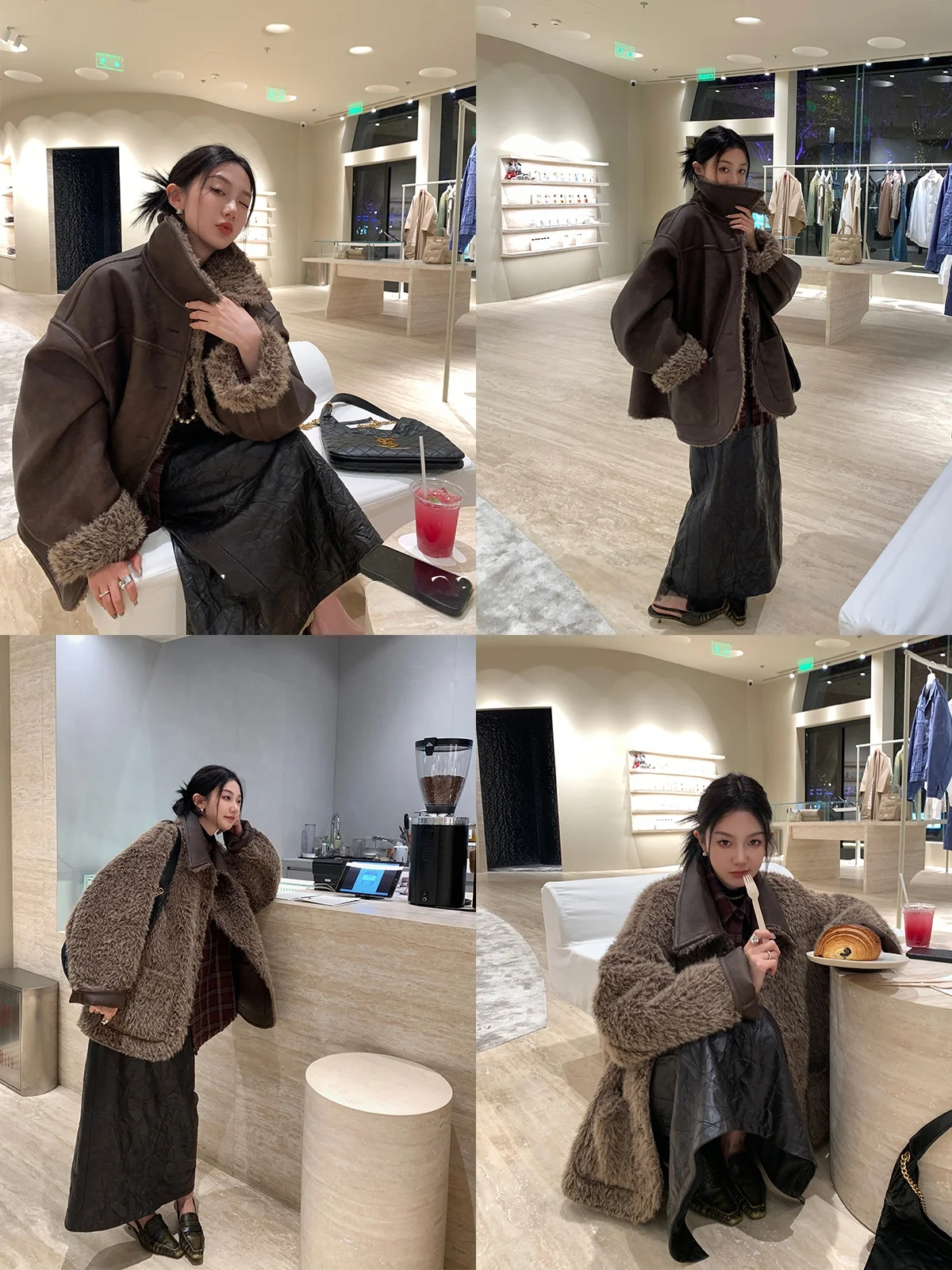 เสื้อโค้ทหนังเทียมแบบสวมใส่ได้สองด้าน  สำหรับผู้หญิง  ฤดูหนาว  สไตล์ลำลอง  ทรงหลวม  ย้อนยุค  บุซับใน  ผ้า PU  เป็นมิตรกับสิ่งแวดล้อม