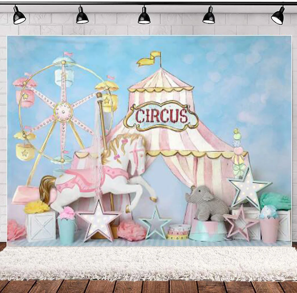 

Photography Backdrop Baby Shower Circus Pink Newborn Kids Birthday Portrait Party Decor Backdground Banner Photo Studio Props