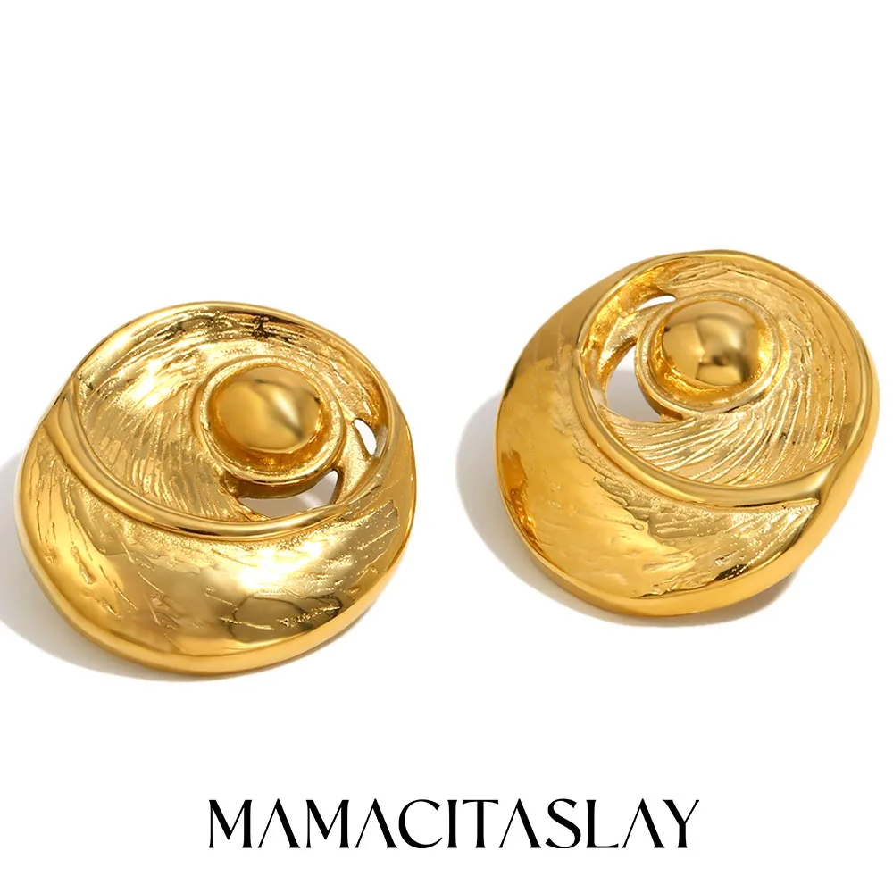 MamacitaSlay Unique Design 18K Gold Plated Stainless Steel Asymmetric Earrings Banquet Waterproof Jewelry Women's Charm Gift