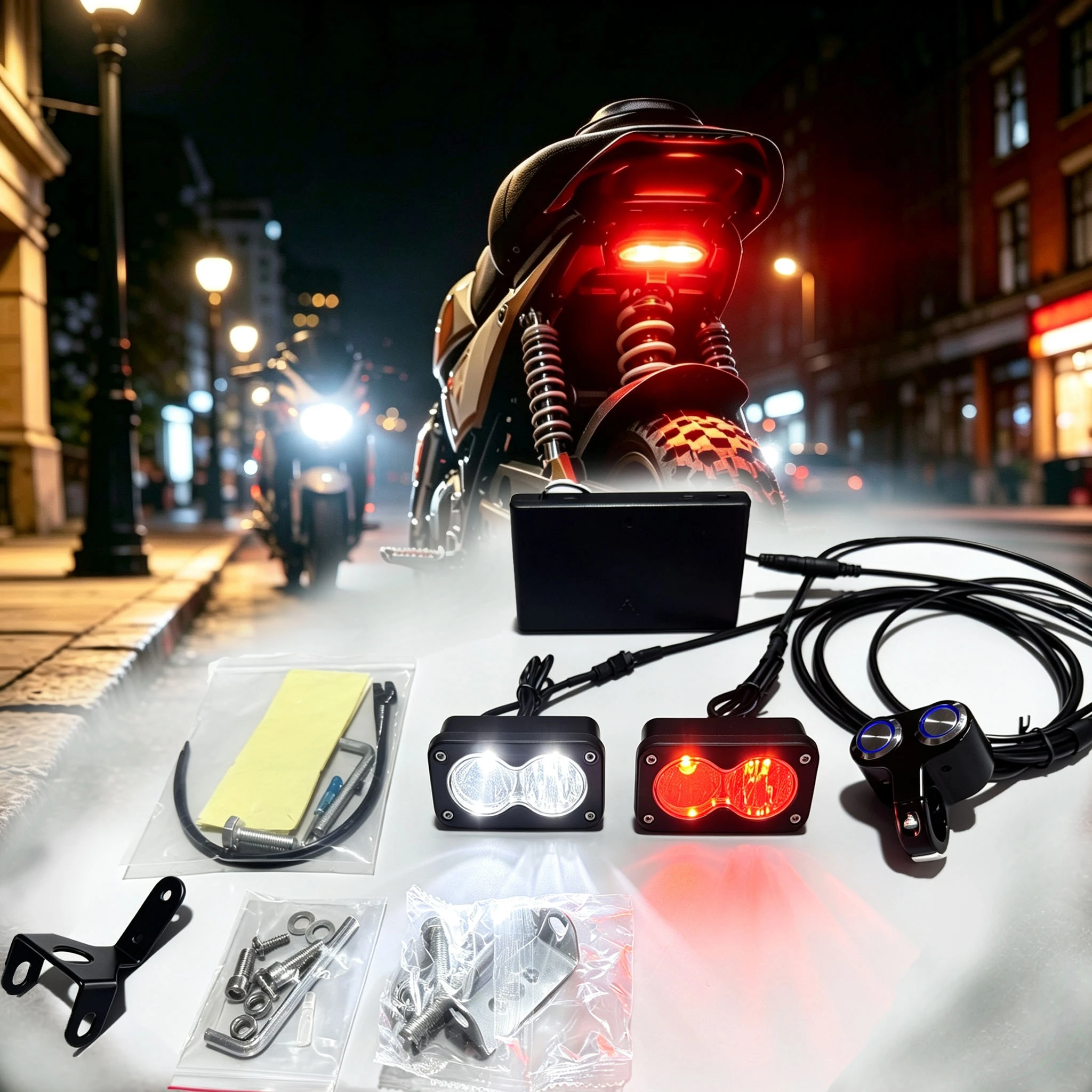Universal Battery Powered LED White Front Headlight& Red Rear Tail Light Kit Plug N Play Waterproof for Surron Talaria Dirt Bike
