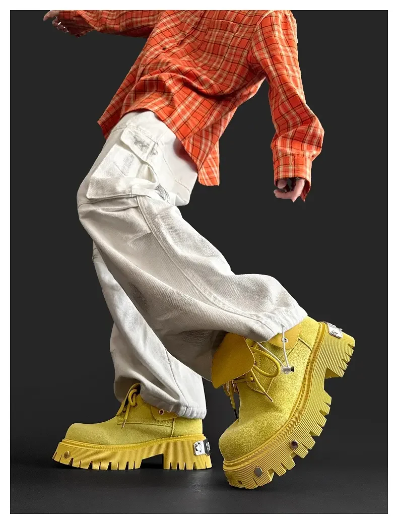 High Top Motorcycle Boots Plus Size 45 Mens Designer Outdoor Work Boots Fashion Casual Leather Height Increased Platform Boots
