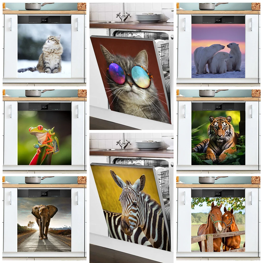 

Frog Zebra Funny Animals Shot Dishwasher Mural Decals, Kitchen Decorative Washing Machine Freezer Dish Washer Door Panel Poster