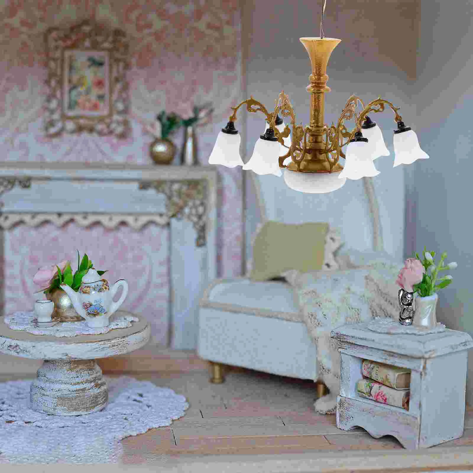 Model Chandelier Tiny House Mini Light Small Ceiling Lamp Metal Furniture Ornaments Miniature Lighting Landscape Decoration