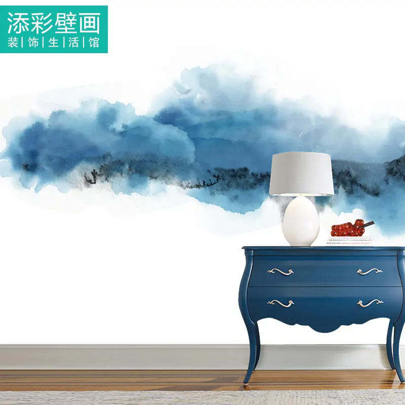 

3D китайская абстрактная живопись тушью по индивидуальному заказу, синие обои для гостиной, дивана, ТВ, фон, настенная роспись для спальни, papel DE parede