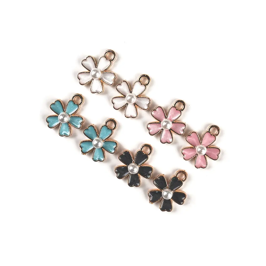 10pcs colorful pearl flower cherry blossom diy alloy oil drip jewelry accessories hair ornaments bracelet keychain pendant