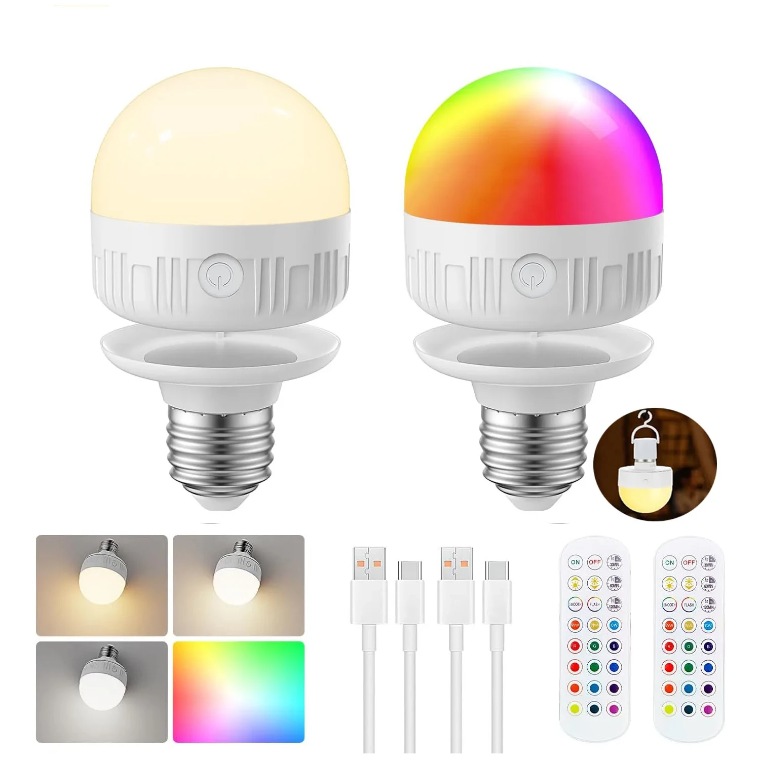 

Перезаряжаемая светодиодная лампа E26, ночник, светодиодная RGB-лампа с регулируемой яркостью, настольная лампа с аккумулятором 2000 мАч, магнитные лампочки для спальни