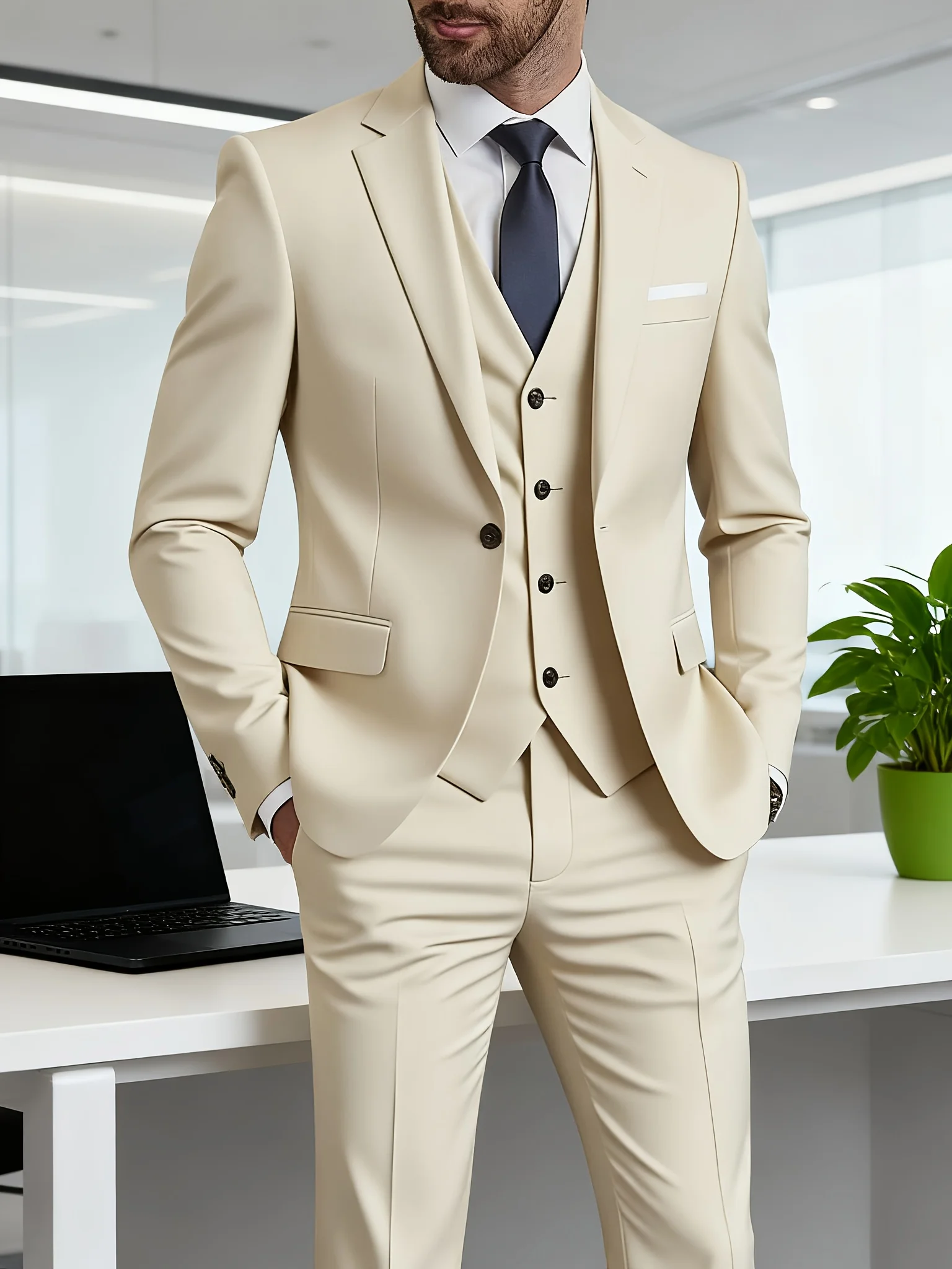 

Мужской костюм-тройка, свадебный наряд, костюм с брюками и жилетом, официальная одежда для важных мероприятий.