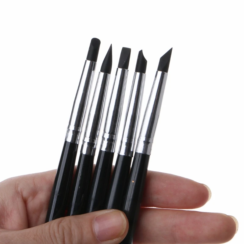 5Pcs Silicone Clay Shaping Pen Clay Shapers Wax Carving Sculpting Painting Pottery Making Tool with Handles Soft Tips