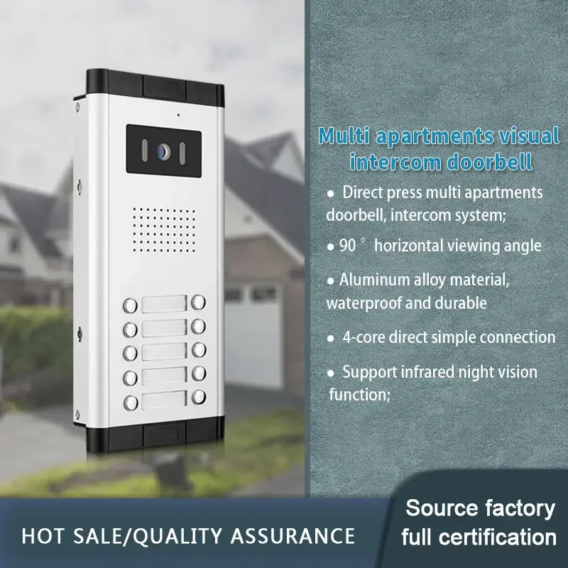 7 Inch Video Intercom for 10 Households In An Apartment Building 4-wire Connection Buried Wall Installation