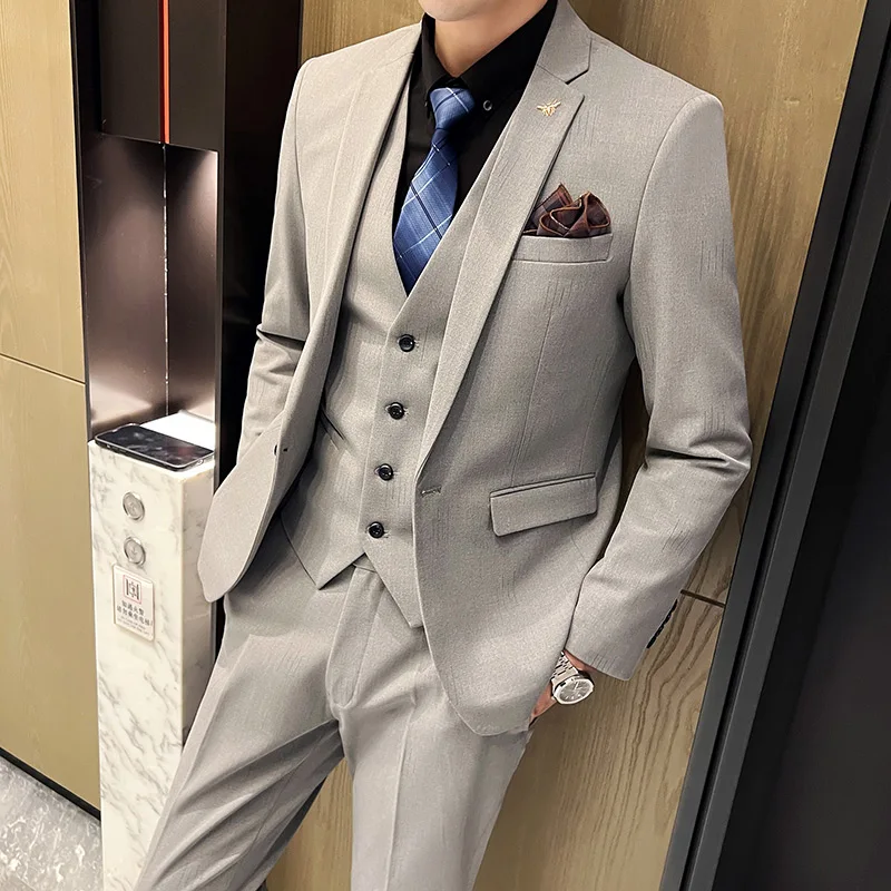 

2023Fine quality men's (suit + vest + trousers) fashion business casual slim groom groomsmen wedding three pieces set dress