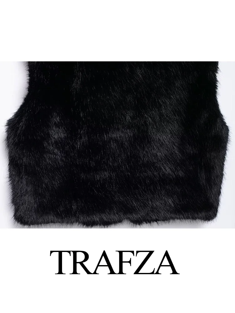 TRAFZA Otoño Invierno Mujer cuello vuelto chaleco sin mangas Top Mujer moda bolsillos laterales piel Artificial chaleco sólido abrigo Mujer