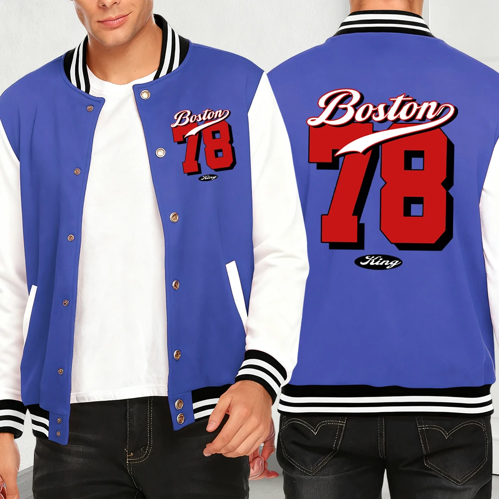 

Boston Number 78 Print Autumn Men Baseball Jersey Oversize Jacket Creativity Fashion Y2K Menswear Casual Fleece Clothing