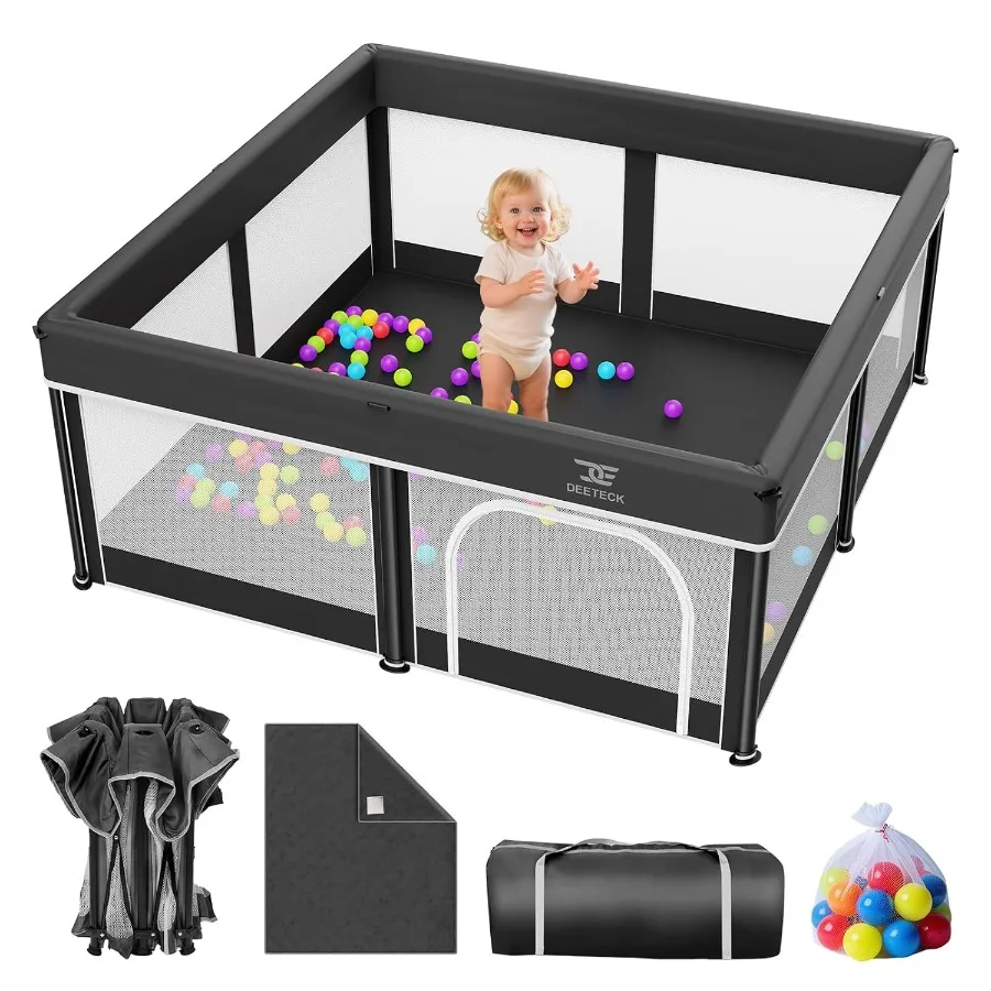 

Складной детский манеж с ковриком — игровой двор 50 x 50 дюймов для малышей и малышей — портативный манеж для дома и улицы с местом для хранения B