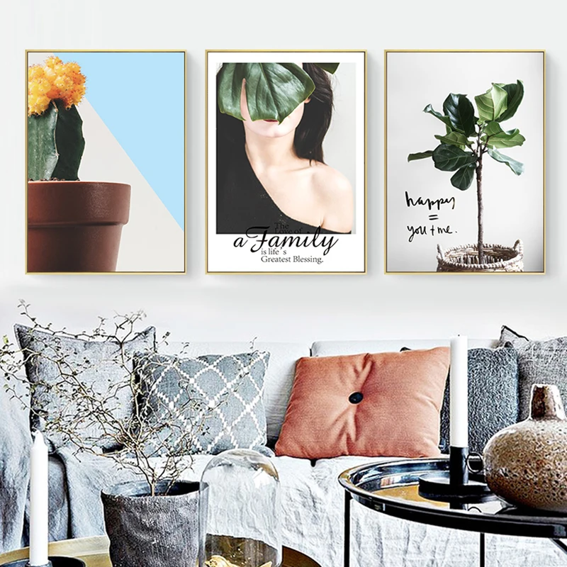 

3pcs Abstract Green Plant Female Head Canvas Poster Picture Art Wall Decoration, Modern Living Room Room Home Decoration Print