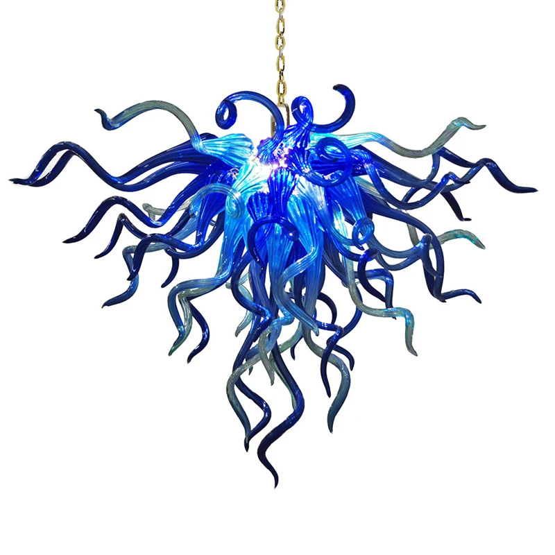 

Hand Blown Glass Chandelier Nordic Blue Glass LED Pendant Lamps 60cm