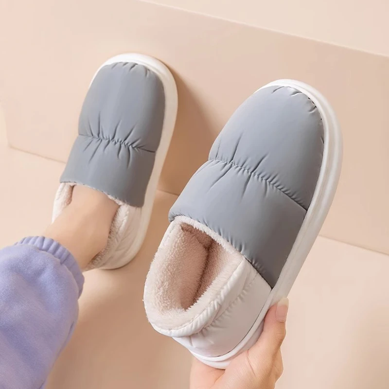 Cotton slippers for men winter indoor warmth thick soled home use down waterproof cotton shoes for women