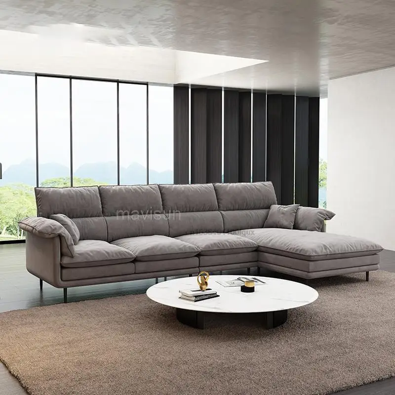 Soft Technology Fabric Corner Sofa With Chaise Lounge Modern Minimalist Living Room Down Sofa Italian Luxury High-End Furniture