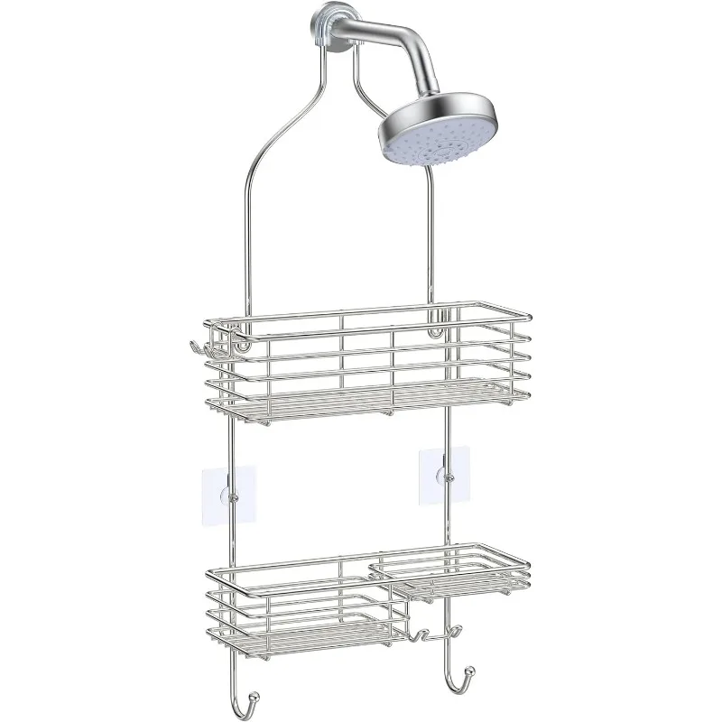 Hanging Shower Head Caddy, Rustproof Bathroom Shelf Organizer, SUS201 Stainless Steel, for Toilet, Silver