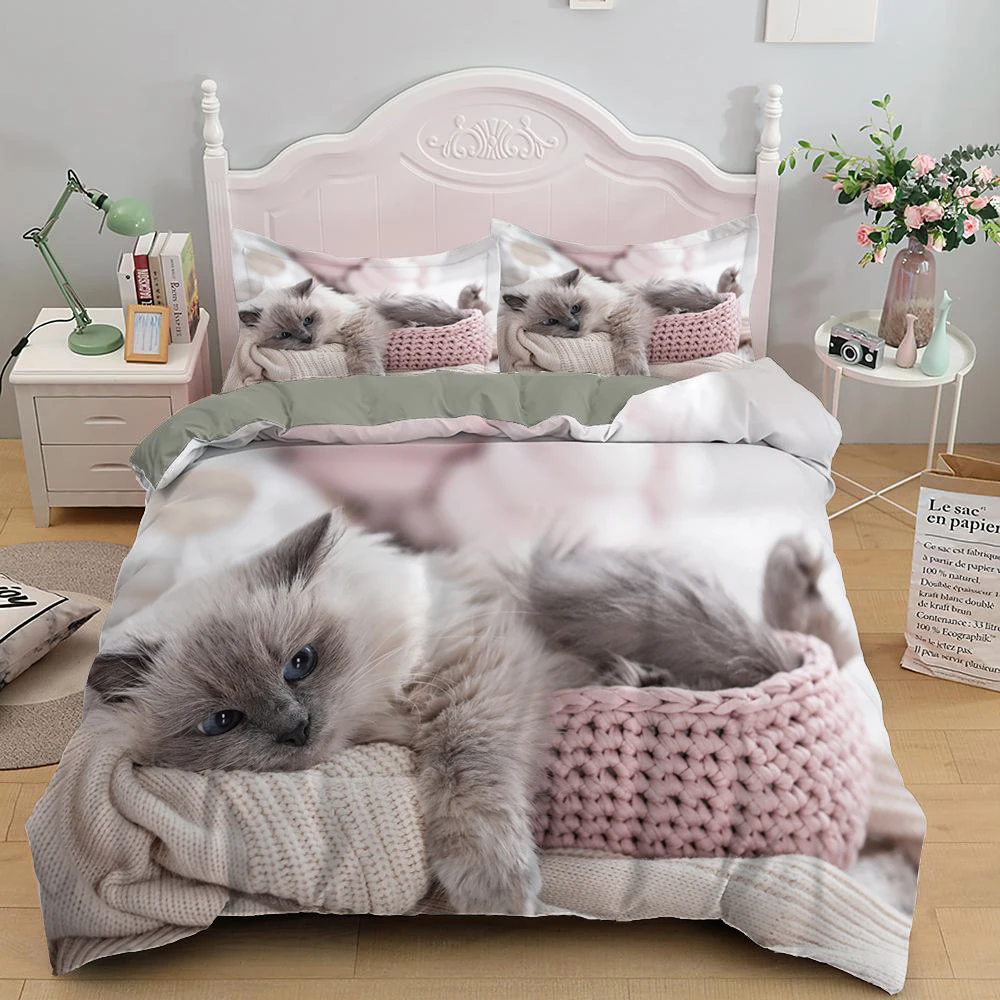 3D Printed Cute Kitten Pet Cat Bedding Set Boys Girls Twin Queen Size Duvet Cover Pillowcase Bed Kids Adult Home Textileextile