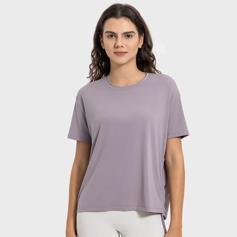 New breathable quick drying drawstring with pleats, loose and comfortable round neck, outdoor sports short sleeved shirt image 4