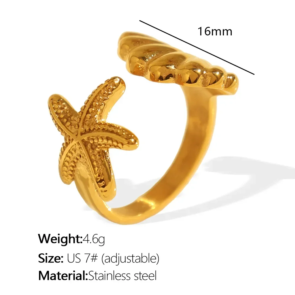 Fashionable Ocean Style Gold Opening Jewelry Ring Stainless Steel 18kPVD Gold-plated Waterproof Ring Valentine's Day Party Gifts