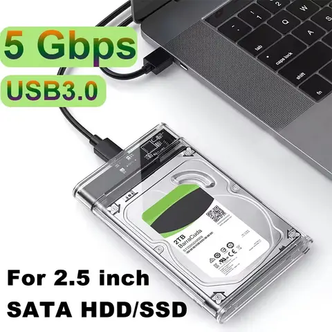 USB3.0 외장형 HDD 케이스 5Gbps 2.5 인치 투명 하드 디스크 케이스 하드 드라이브 인클로저 SATA HDD SSD 보관 케이스 (노트북 PC 용)