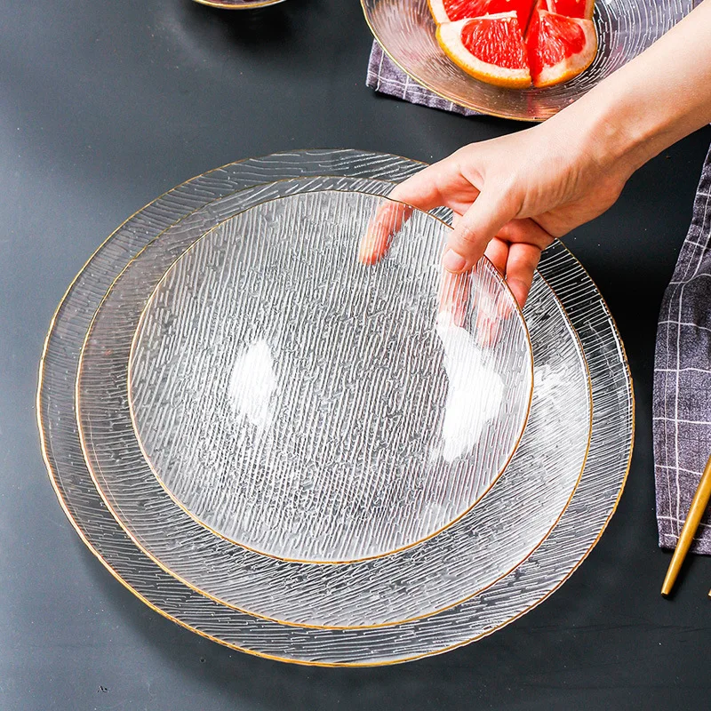 

Japanese-style Horizontal Glass Plate Household Transparent Tableware Fruit Plate Western Food Salad Bowl Dinner Plate Dishes