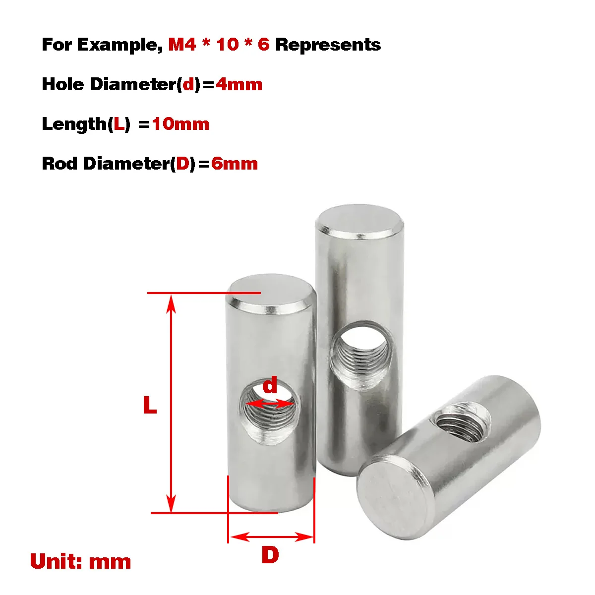 304 Stainless Steel Cylindrical Pin With Middle Punching  Embedded Nut M4M5M6