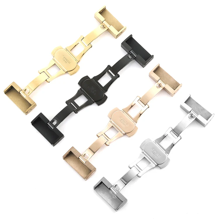 حزام ساعة رجالي صلب مقاوم للصدأ ، فراشة مزدوجة الصحافة مشبك ، ظهر السلحفاة متجمد للطي مشبك ، اكسسوارات ، 18 مللي متر ، 20 مللي متر